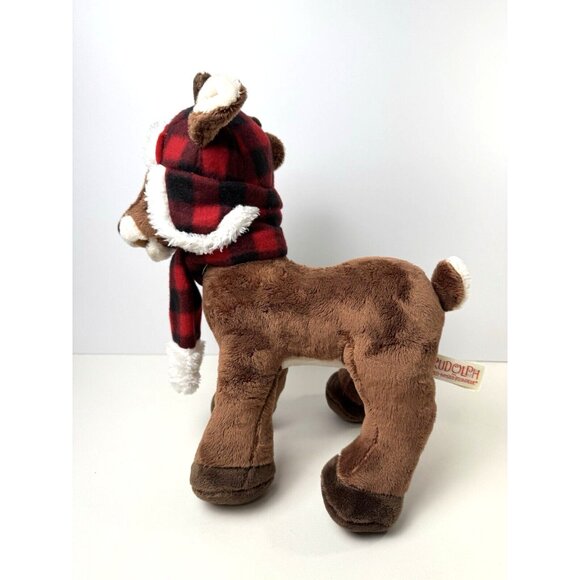 Dan Dee Collectors Choice Rudolph Red Nose Reindeer 12" Stuffed Plush Hat Scarf - Picture 2 of 11